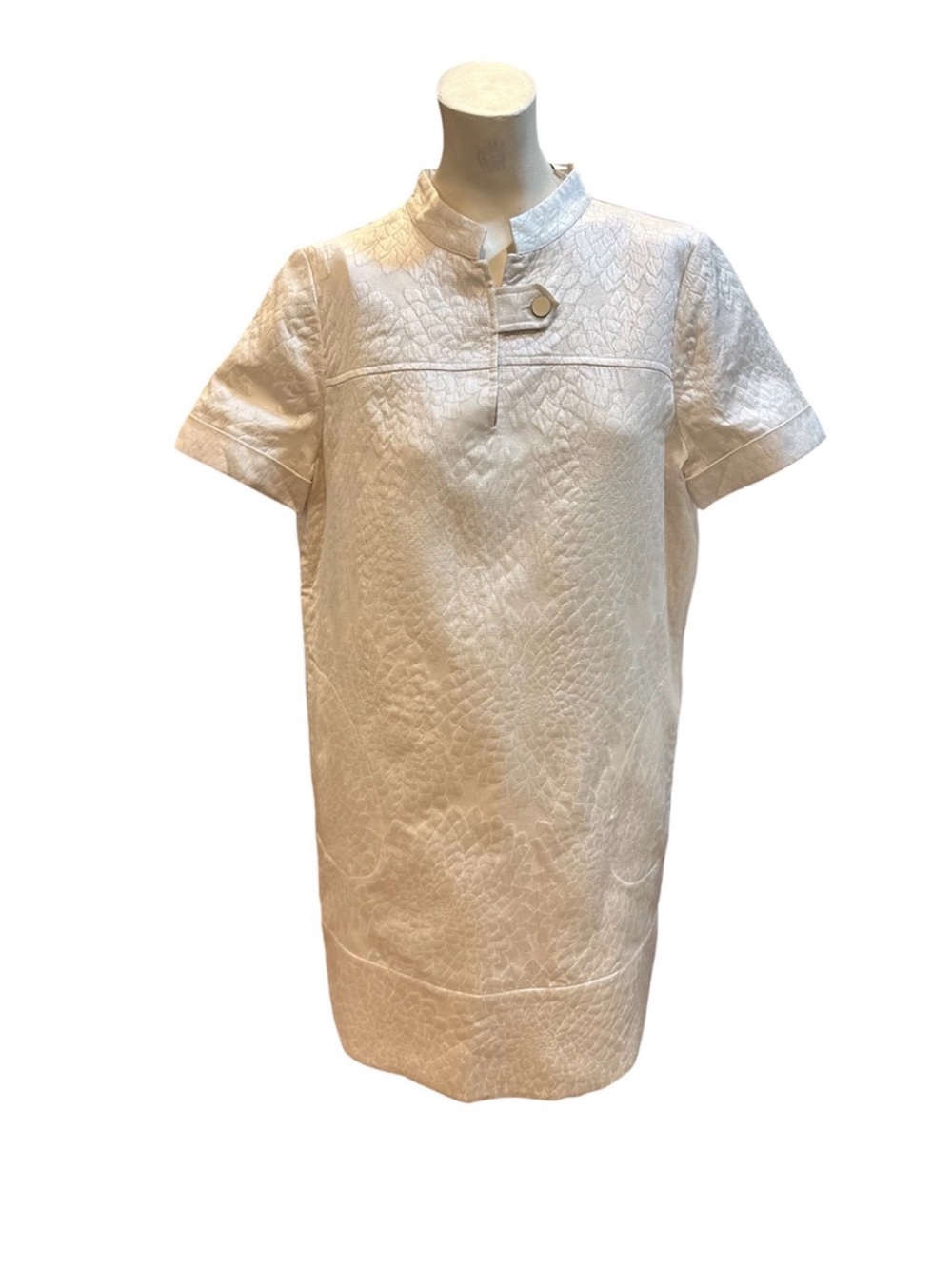 Laundry by Design Cream Textured Mandarin-Collar Mini Dress